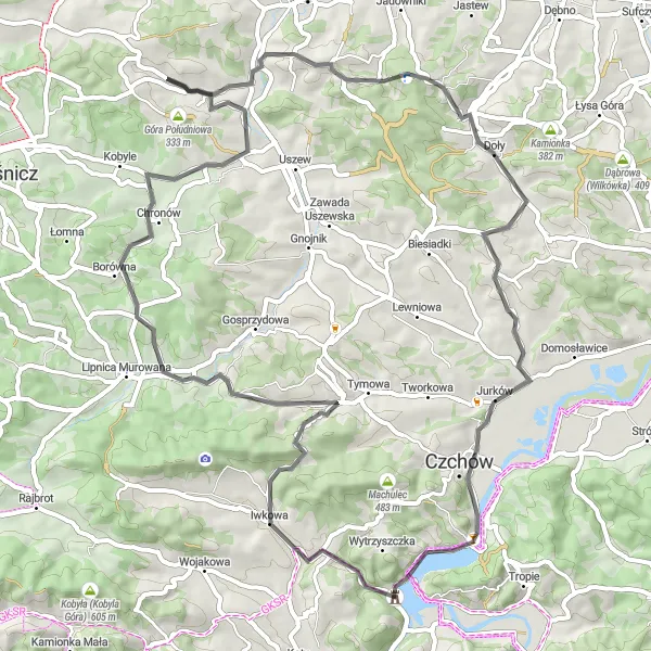 Miniatura mapy "Trasa Między Zabytkami a Przyrodą" - trasy rowerowej w Małopolskie, Poland. Wygenerowane przez planer tras rowerowych Tarmacs.app