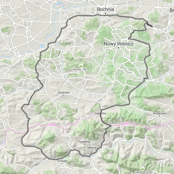 Miniatura mapy "Trasa Przez Złotą Jesień Małopolski" - trasy rowerowej w Małopolskie, Poland. Wygenerowane przez planer tras rowerowych Tarmacs.app