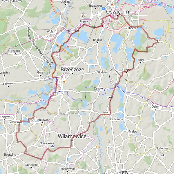 Miniatura mapy "Trasa Gravelowa: Łazy do Poręby Wielkiej" - trasy rowerowej w Małopolskie, Poland. Wygenerowane przez planer tras rowerowych Tarmacs.app