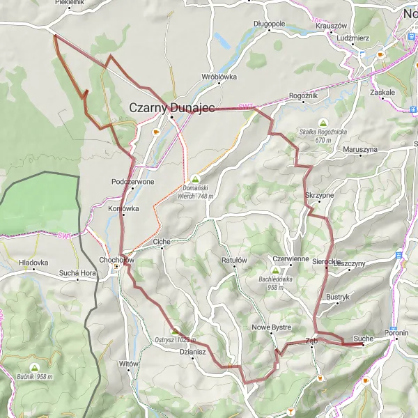 Map miniature of "Off-the-Beaten-Path Gravel Tour" cycling inspiration in Małopolskie, Poland. Generated by Tarmacs.app cycling route planner