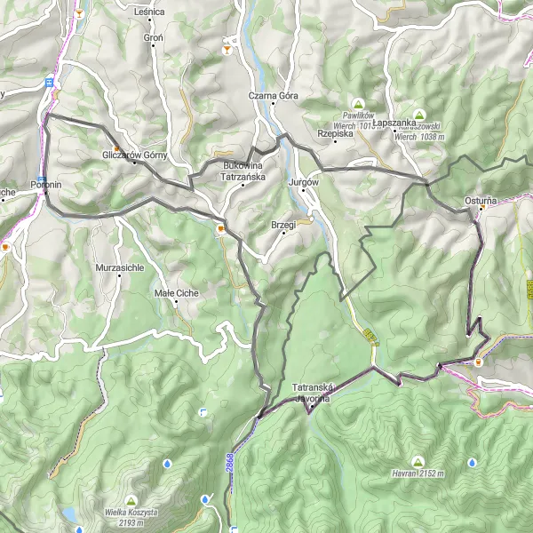 Map miniature of "Mountain Loop Adventure" cycling inspiration in Małopolskie, Poland. Generated by Tarmacs.app cycling route planner