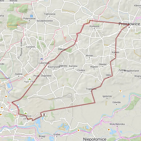 Map miniature of "Pobiednik Wielki Loop" cycling inspiration in Małopolskie, Poland. Generated by Tarmacs.app cycling route planner