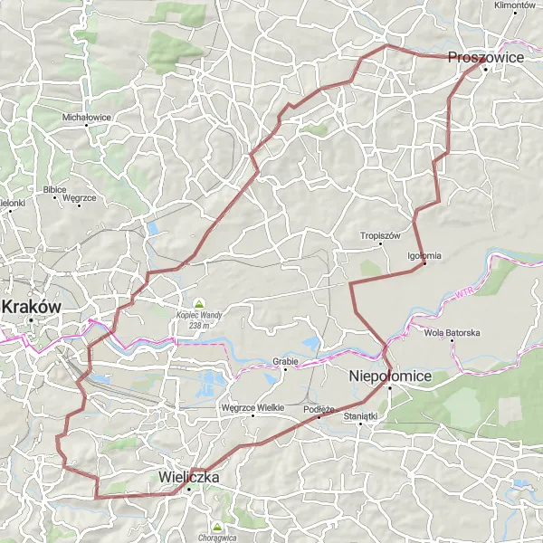 Map miniature of "Ultimate Gravel Adventure" cycling inspiration in Małopolskie, Poland. Generated by Tarmacs.app cycling route planner