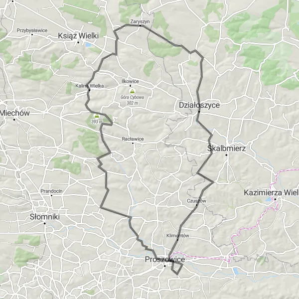 Map miniature of "Jakubowice Adventure" cycling inspiration in Małopolskie, Poland. Generated by Tarmacs.app cycling route planner