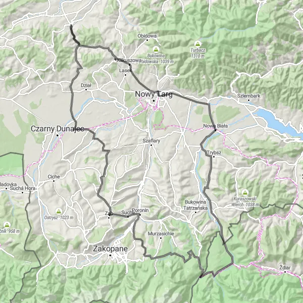 Map miniature of "Tatra Adventure" cycling inspiration in Małopolskie, Poland. Generated by Tarmacs.app cycling route planner