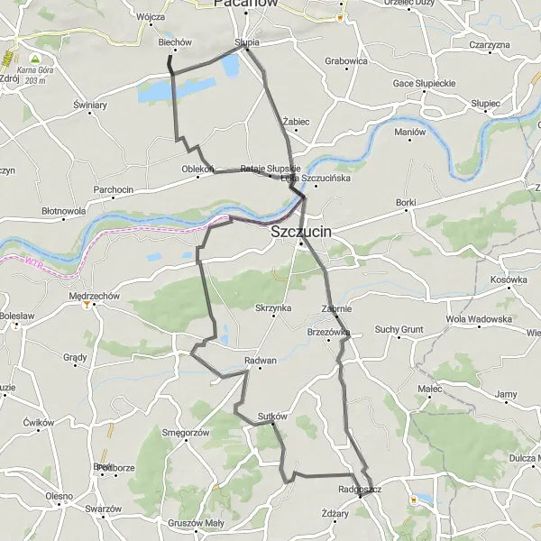 Miniatura mapy "Road Radgoszcz - Słupia - Zarzecze Duże" - trasy rowerowej w Małopolskie, Poland. Wygenerowane przez planer tras rowerowych Tarmacs.app