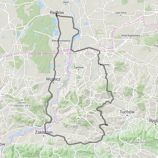 Map miniature of "Scenic Małopolskie Loop" cycling inspiration in Małopolskie, Poland. Generated by Tarmacs.app cycling route planner