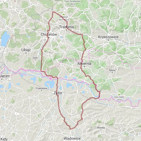 Map miniature of "Mętków Adventure Loop" cycling inspiration in Małopolskie, Poland. Generated by Tarmacs.app cycling route planner