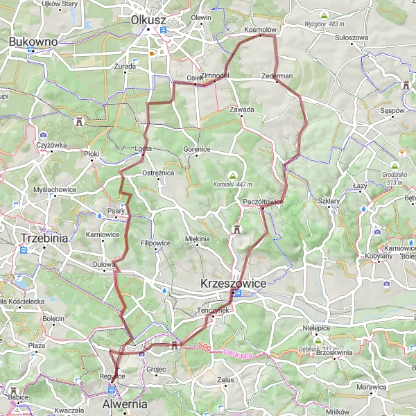 Miniatura mapy "Trasa Gravelowa Dolina Kosmolowska" - trasy rowerowej w Małopolskie, Poland. Wygenerowane przez planer tras rowerowych Tarmacs.app