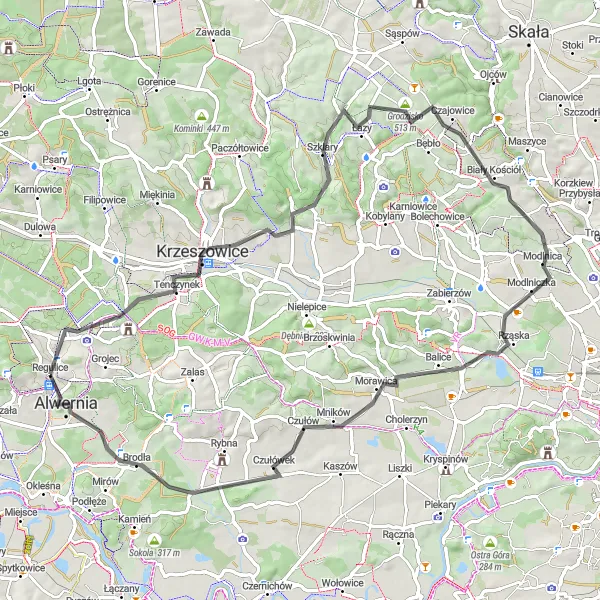 Miniatura mapy "Podróż Szosowa przez Małopolskę" - trasy rowerowej w Małopolskie, Poland. Wygenerowane przez planer tras rowerowych Tarmacs.app