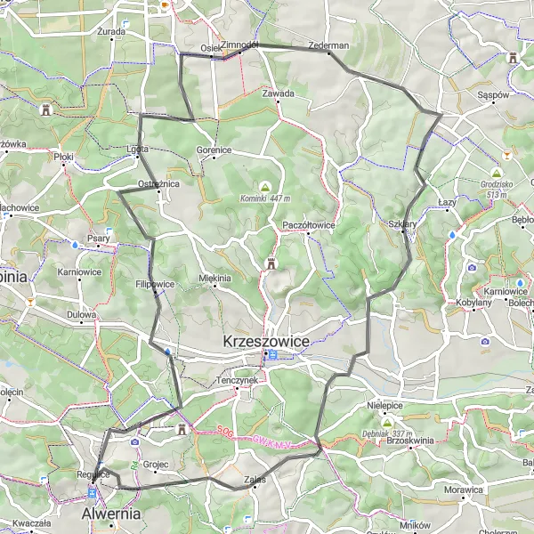 Miniatura mapy "Trasa rowerowa przez Ostrężnicę i Górę Żarnowiec" - trasy rowerowej w Małopolskie, Poland. Wygenerowane przez planer tras rowerowych Tarmacs.app
