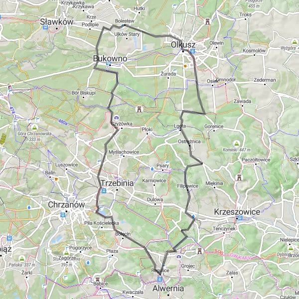 Miniatura mapy "Trasa rowerowa przez Bolęcin i Olkusz" - trasy rowerowej w Małopolskie, Poland. Wygenerowane przez planer tras rowerowych Tarmacs.app