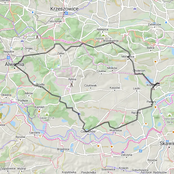 Miniatura mapy "Trasa w okolicach Regulic – Buca Góra i Alwernia" - trasy rowerowej w Małopolskie, Poland. Wygenerowane przez planer tras rowerowych Tarmacs.app