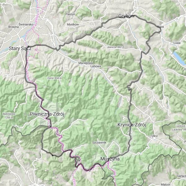 Map miniature of "The Hilltown Loop" cycling inspiration in Małopolskie, Poland. Generated by Tarmacs.app cycling route planner