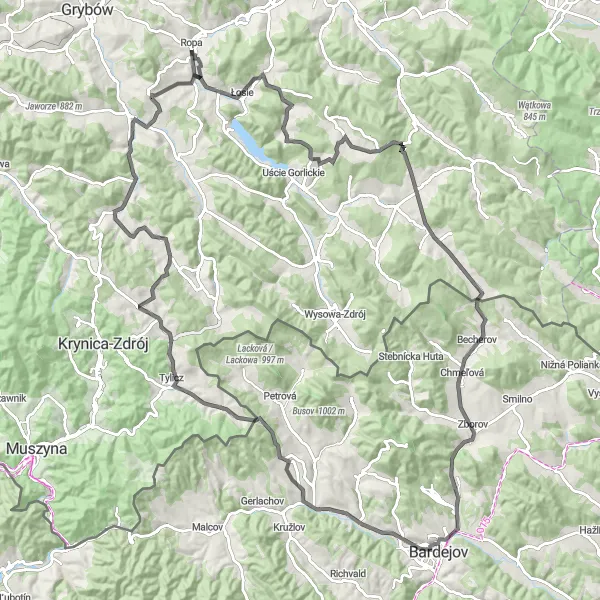 Map miniature of "Road Route: Majestic Mountain Loop" cycling inspiration in Małopolskie, Poland. Generated by Tarmacs.app cycling route planner