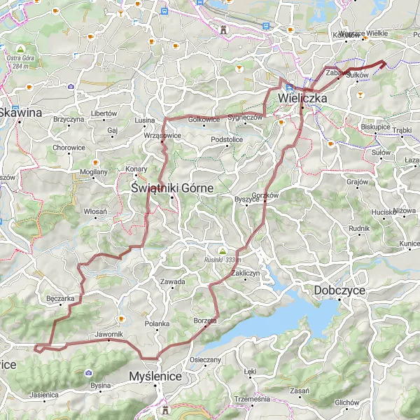 Map miniature of "Gravel Adventure" cycling inspiration in Małopolskie, Poland. Generated by Tarmacs.app cycling route planner