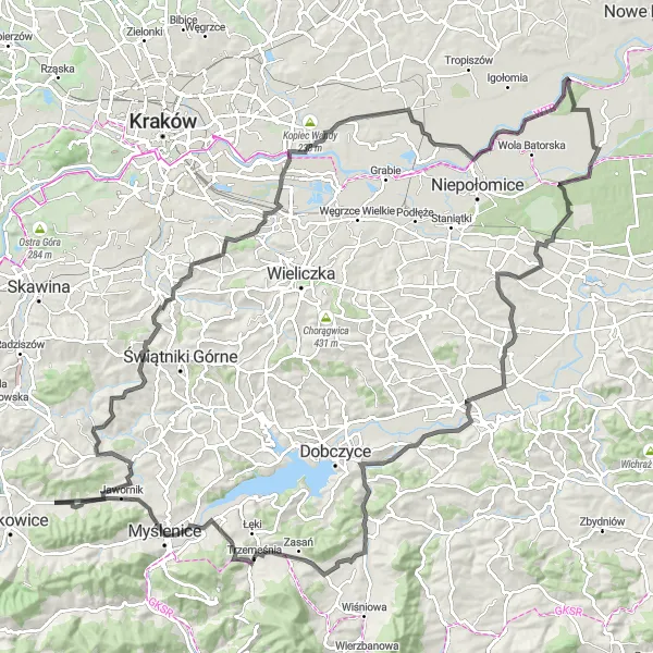 Map miniature of "Tatra Adventure" cycling inspiration in Małopolskie, Poland. Generated by Tarmacs.app cycling route planner