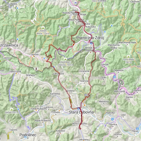 Map miniature of "Vysoký grúň and Kamenny Groń Struggle" cycling inspiration in Małopolskie, Poland. Generated by Tarmacs.app cycling route planner