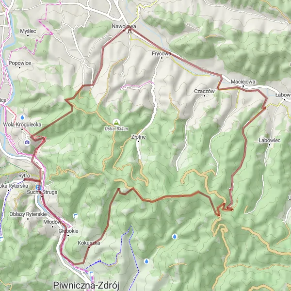 Map miniature of "Wargulszańskie Góry Adventure" cycling inspiration in Małopolskie, Poland. Generated by Tarmacs.app cycling route planner