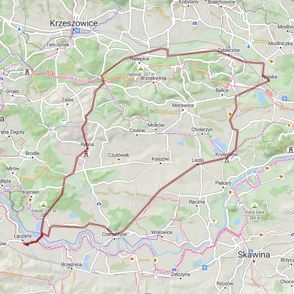 Map miniature of "Off-road Adventure in the Małopolskie Countryside" cycling inspiration in Małopolskie, Poland. Generated by Tarmacs.app cycling route planner