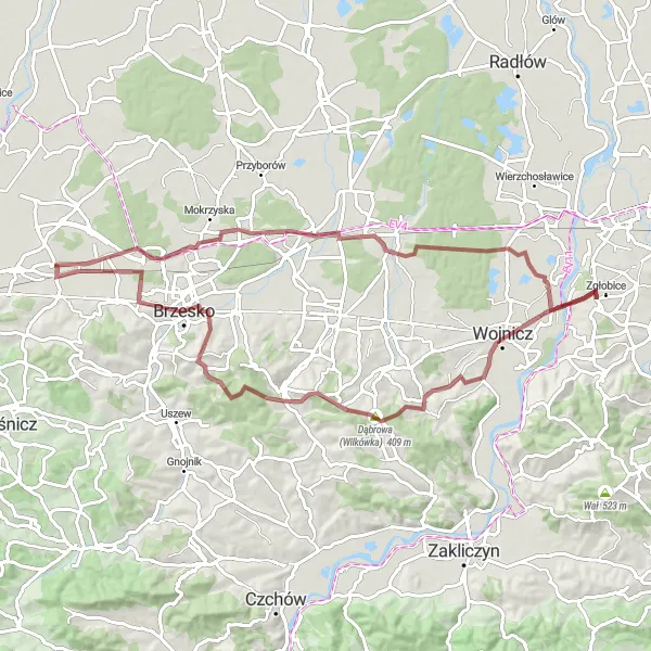 Miniatura mapy "Trasa gravelowa przez Okocim" - trasy rowerowej w Małopolskie, Poland. Wygenerowane przez planer tras rowerowych Tarmacs.app