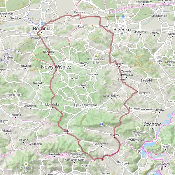 Miniatura mapy "Trasa wokół Gminy Rzezawa na szutrze" - trasy rowerowej w Małopolskie, Poland. Wygenerowane przez planer tras rowerowych Tarmacs.app