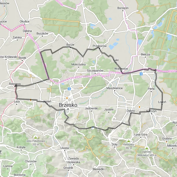 Miniatura mapy "Przejażdżka szosowa wokół Rzezawy" - trasy rowerowej w Małopolskie, Poland. Wygenerowane przez planer tras rowerowych Tarmacs.app