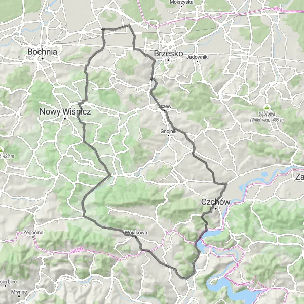 Miniatura mapy "Trasa Szosowa przez Jasień i Kąty" - trasy rowerowej w Małopolskie, Poland. Wygenerowane przez planer tras rowerowych Tarmacs.app