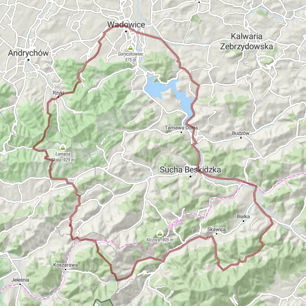 Map miniature of "Cycling Adventure in the Małopolskie Region" cycling inspiration in Małopolskie, Poland. Generated by Tarmacs.app cycling route planner