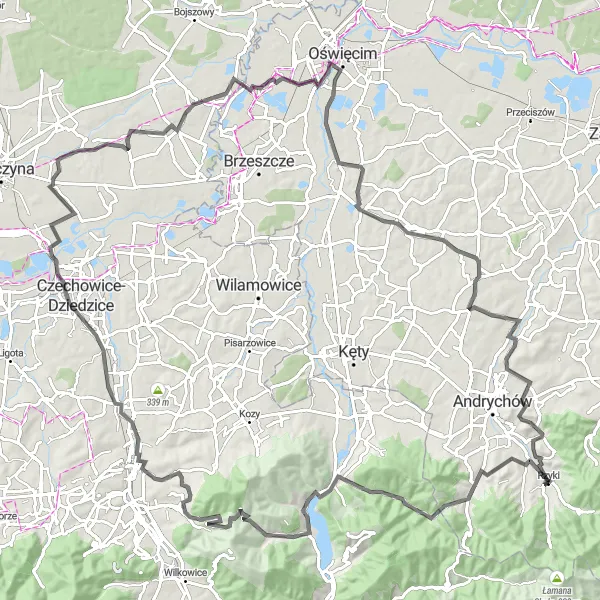 Map miniature of "The Road to Epicness" cycling inspiration in Małopolskie, Poland. Generated by Tarmacs.app cycling route planner