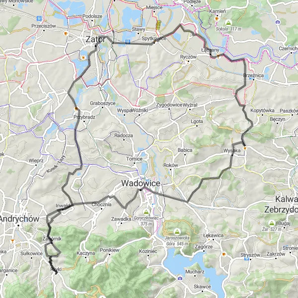 Miniatura mapy "Malownicza Trasa przez Łazy i Frydrychowice" - trasy rowerowej w Małopolskie, Poland. Wygenerowane przez planer tras rowerowych Tarmacs.app