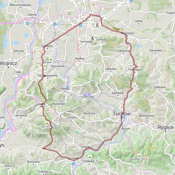 Map miniature of "Explore the Gravel Paths of Tarnów" cycling inspiration in Małopolskie, Poland. Generated by Tarmacs.app cycling route planner