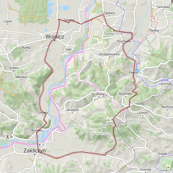 Map miniature of "Styrkowiec Gravel Ride" cycling inspiration in Małopolskie, Poland. Generated by Tarmacs.app cycling route planner