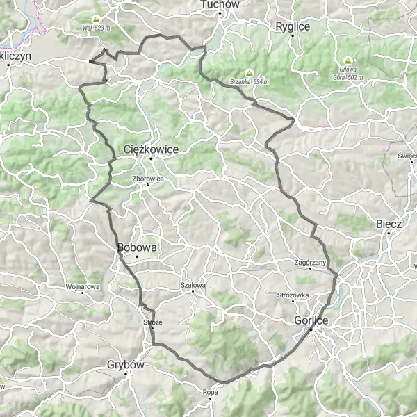 Map miniature of "Ropica Polska Adventure" cycling inspiration in Małopolskie, Poland. Generated by Tarmacs.app cycling route planner