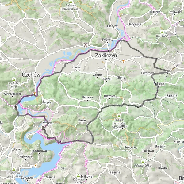 Map miniature of "Paleśnica Loop" cycling inspiration in Małopolskie, Poland. Generated by Tarmacs.app cycling route planner