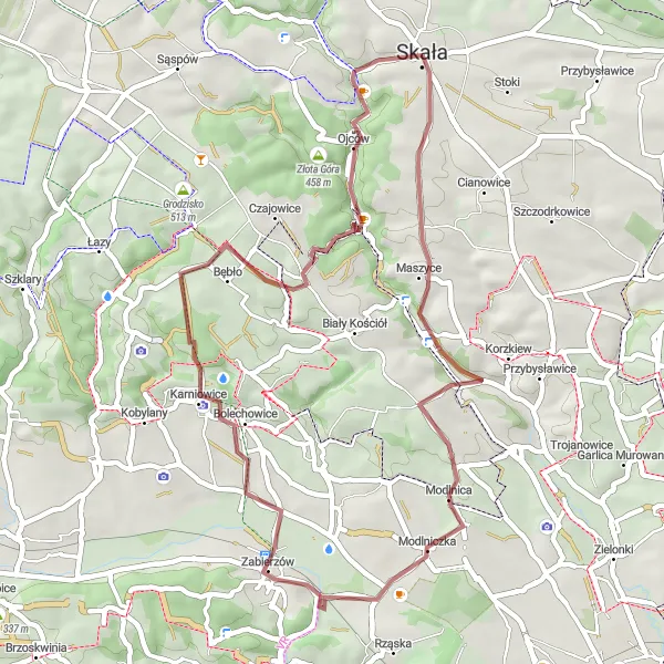 Miniatura mapy "Przejażdżka przez Modlnicę i Ojców" - trasy rowerowej w Małopolskie, Poland. Wygenerowane przez planer tras rowerowych Tarmacs.app