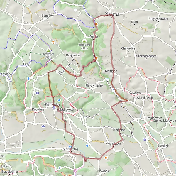 Map miniature of "Gravel Route: Bukowina Discovery" cycling inspiration in Małopolskie, Poland. Generated by Tarmacs.app cycling route planner