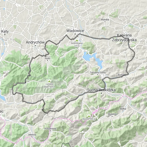 Map miniature of "The Małopolskie Adventure" cycling inspiration in Małopolskie, Poland. Generated by Tarmacs.app cycling route planner