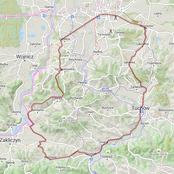 Map miniature of "Gromnik Gravel Adventure" cycling inspiration in Małopolskie, Poland. Generated by Tarmacs.app cycling route planner