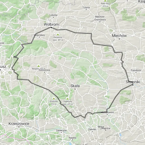 Map miniature of "The Challenging Expedition" cycling inspiration in Małopolskie, Poland. Generated by Tarmacs.app cycling route planner