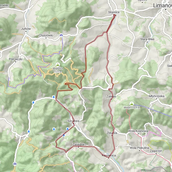 Map miniature of "Gravel Adventure: Exploring the Wilderness" cycling inspiration in Małopolskie, Poland. Generated by Tarmacs.app cycling route planner