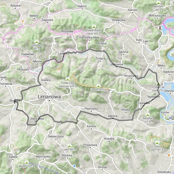 Map miniature of "Scenic Loop: Nature and Culture" cycling inspiration in Małopolskie, Poland. Generated by Tarmacs.app cycling route planner