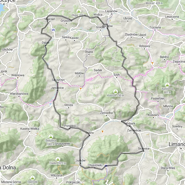 Map miniature of "Scenic Mountain Ride" cycling inspiration in Małopolskie, Poland. Generated by Tarmacs.app cycling route planner