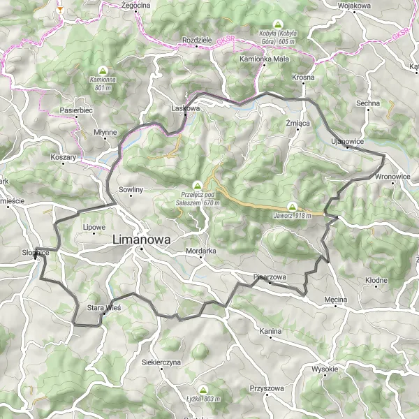 Map miniature of "Marki Loop" cycling inspiration in Małopolskie, Poland. Generated by Tarmacs.app cycling route planner