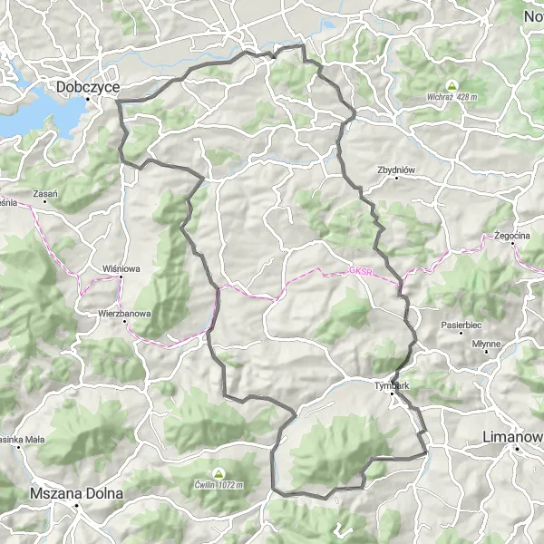 Map miniature of "Challenging Adventure: Mountainous Routes" cycling inspiration in Małopolskie, Poland. Generated by Tarmacs.app cycling route planner