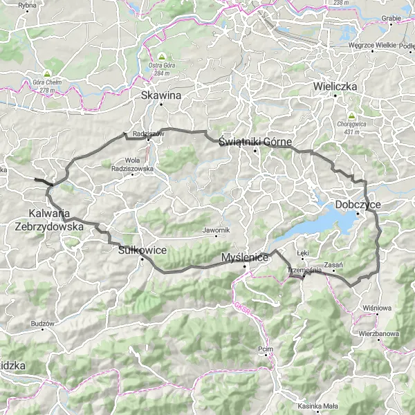 Miniatura mapy "Trasa Szosowa do Sierakowa" - trasy rowerowej w Małopolskie, Poland. Wygenerowane przez planer tras rowerowych Tarmacs.app
