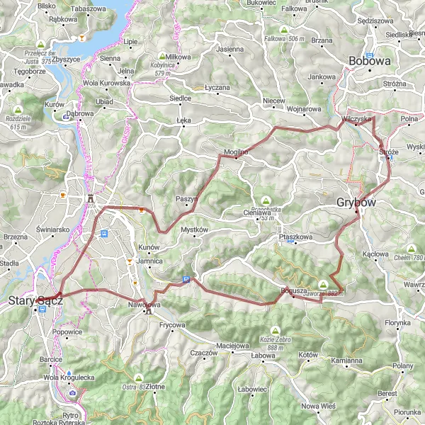 Miniatura mapy "Wspinaczka na Winnej Górze" - trasy rowerowej w Małopolskie, Poland. Wygenerowane przez planer tras rowerowych Tarmacs.app