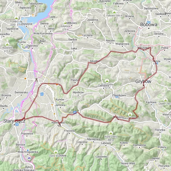 Map miniature of "Winna Góra Loop" cycling inspiration in Małopolskie, Poland. Generated by Tarmacs.app cycling route planner