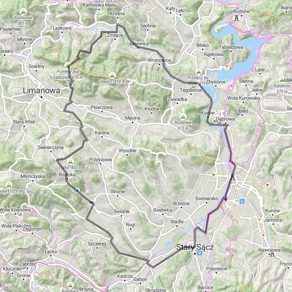 Map miniature of "Exploring Małopolska's Scenic Routes" cycling inspiration in Małopolskie, Poland. Generated by Tarmacs.app cycling route planner