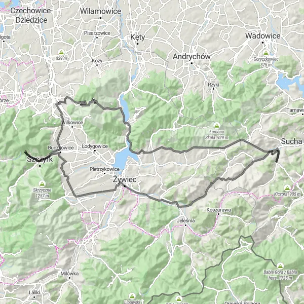 Map miniature of "Scenic Beauty and Cultural Heritage in Świnna" cycling inspiration in Małopolskie, Poland. Generated by Tarmacs.app cycling route planner